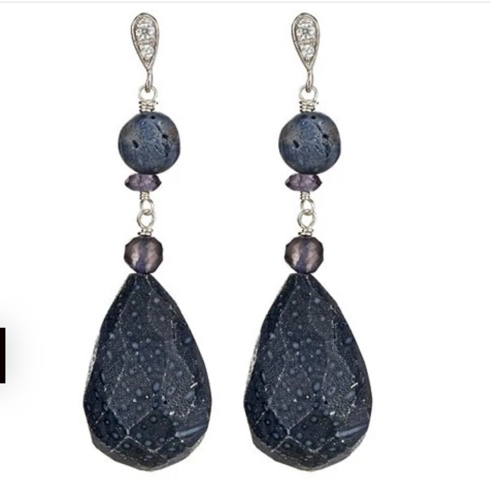 Blue Sponge Coral Teardrop Drop Earrings - Women Jewelry